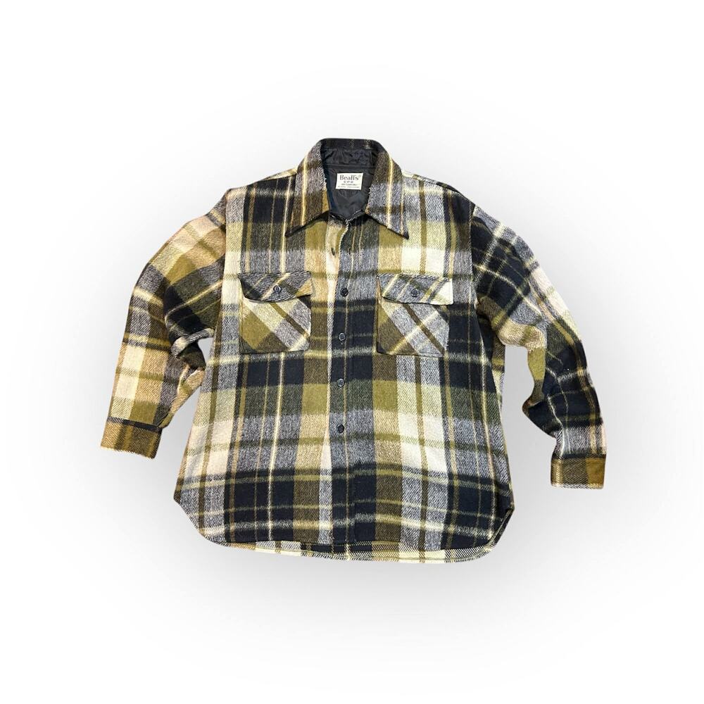 Vintage 70s Green Wool Plaid Men’s Shacket Shirt Jacket, Retro Hunting Camp, Med
